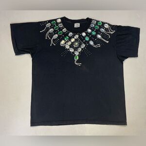 VINTAGE Cesucci Art Bling Embellished T-shirt Women XL Black 90s Single Stitch